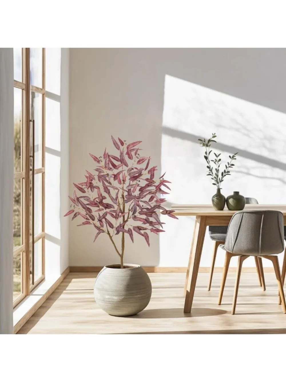 4ft Realistic Eucalyptus Tree - Silk Potted Floor Plant for Fall Decor, Burgundy